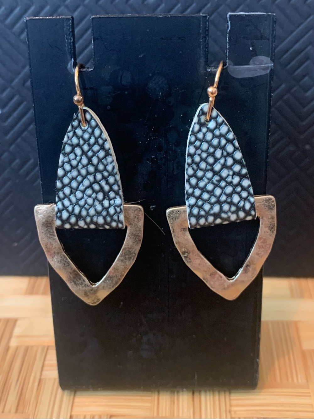 Textured Black & Gold Geometric Drop Earrings